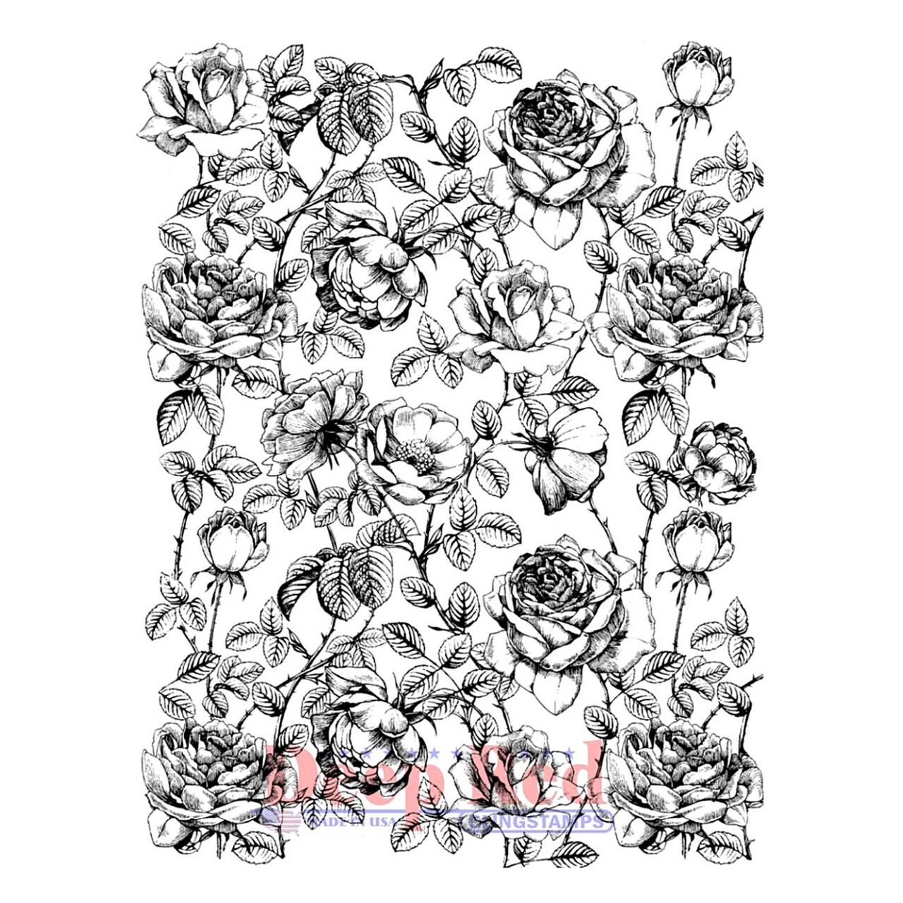 Deep Red Stamps Roses Background Rubber Cling Stamp 3.1 x 4.1 inches